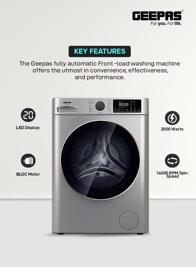 جيباس - Advanced Front Load Washing Machine with Digital Display, BLDC Motor, and Steam Clean 144 kW GWMF8140SRG Metallic Grey - Image 1