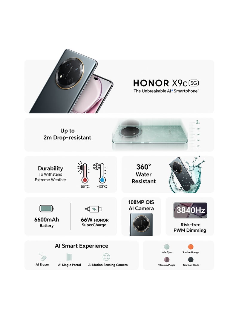 Honor X9c Dual SIM Titanium Black 12GB RAM 256GB 5G With Free honor choice Earbuds - Middle East Version - Image 3