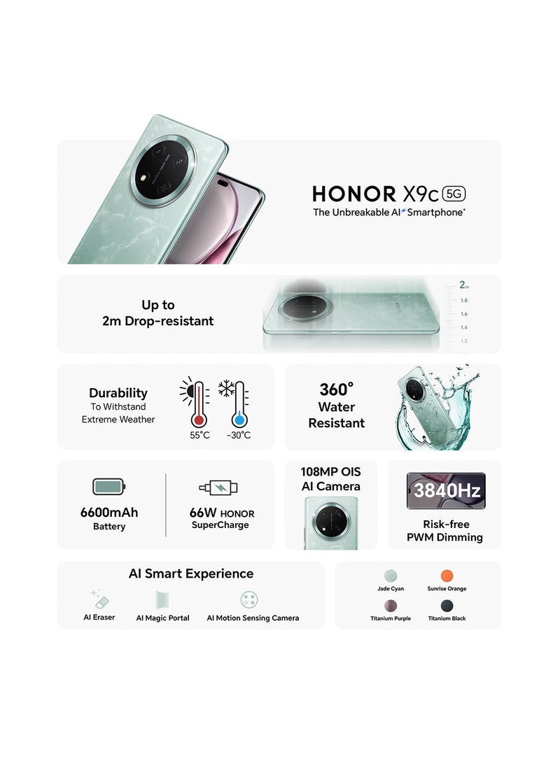 Honor X9c Dual SIM Jade Cyan 12GB RAM 256GB 5G With Free honor choice Earbuds - Middle East Version - Image 3