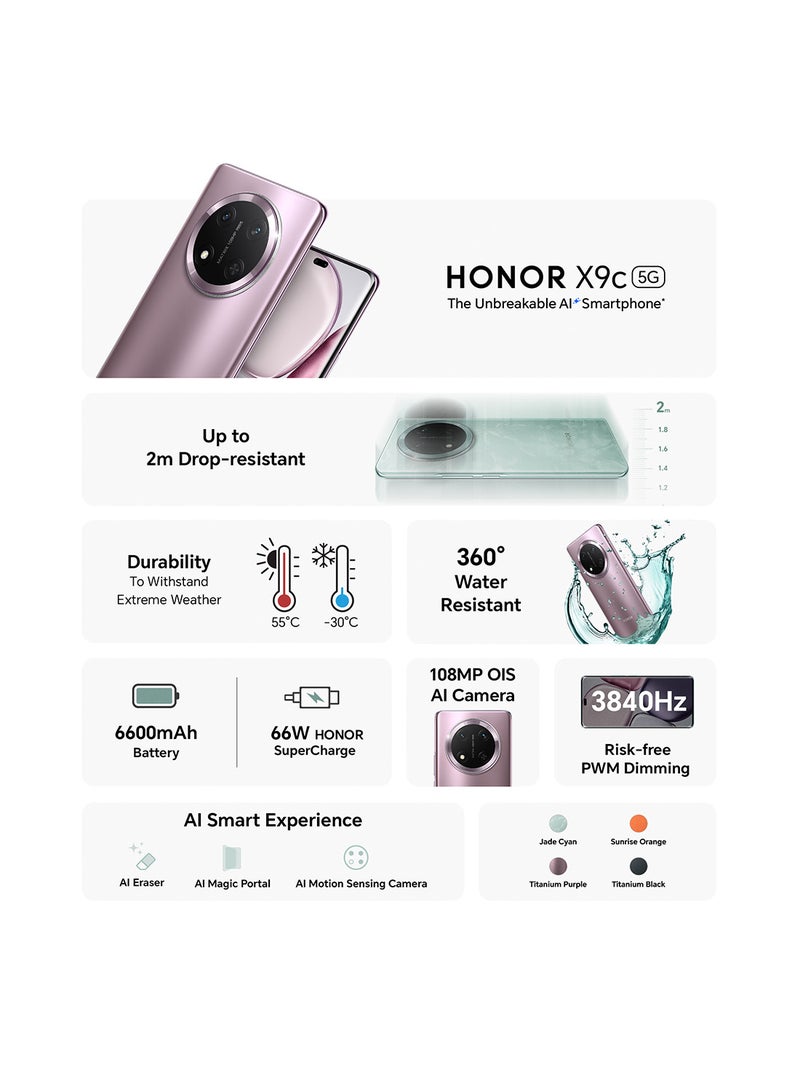 Honor X9c Dual SIM Titanium Purple 12GB RAM 256GB 5G With Free honor choice Earbuds - Middle East Version - Image 3