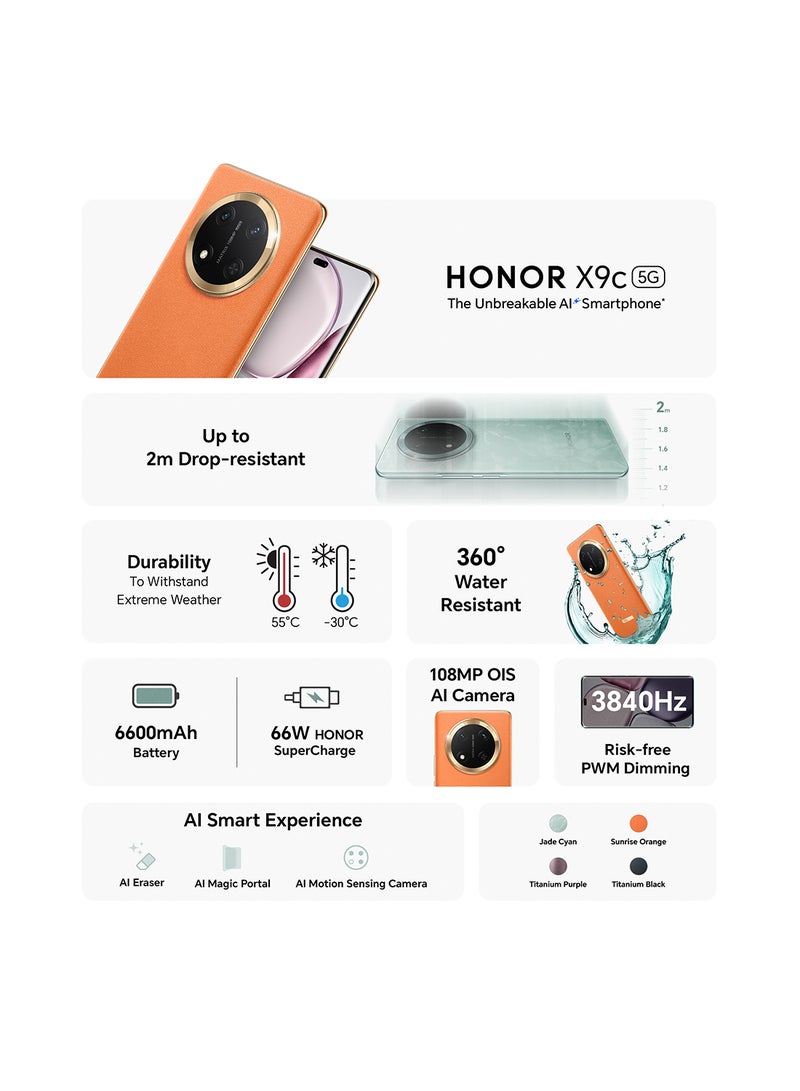 Honor X9c Dual SIM Sunrise Orange 12GB RAM 256GB 5G With Free honor choice Earbuds - Middle East Version - Image 3