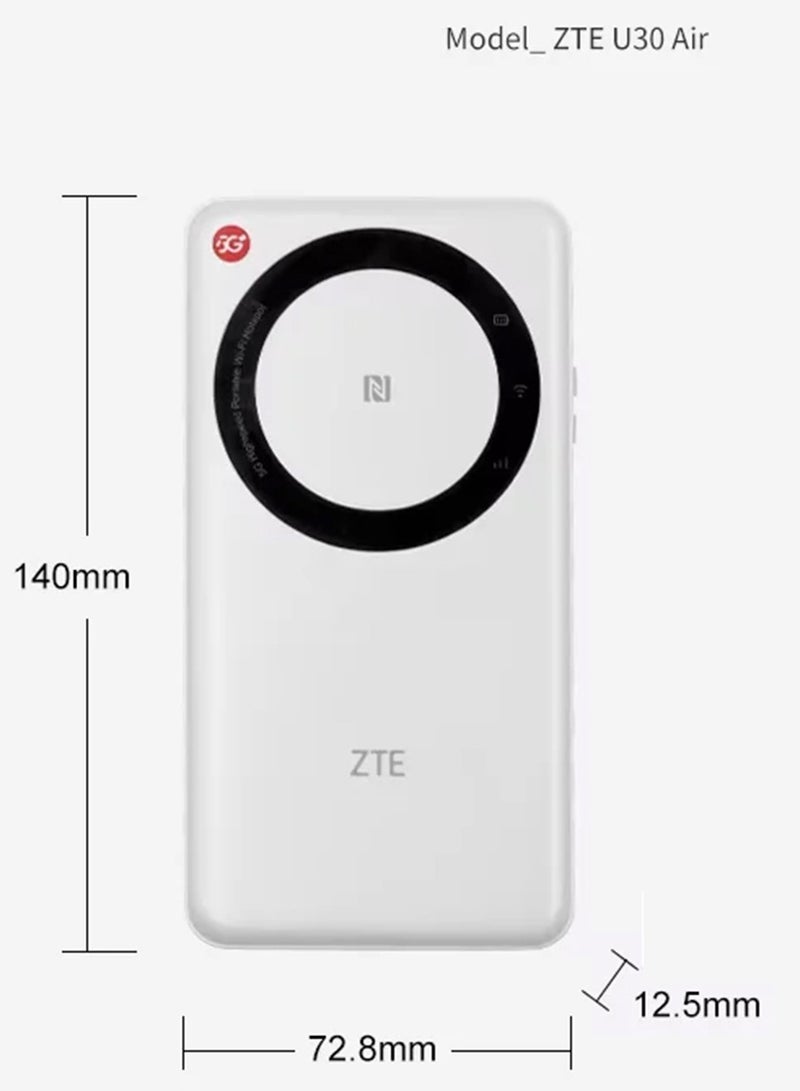 ZTE - 5G Portable WiFi Mobile Router U30 Air,Intelligent Dual Network up to 650Mbps NFC One Touch Connect 4500mAh Large Battery Unlock Global version White - Image 1