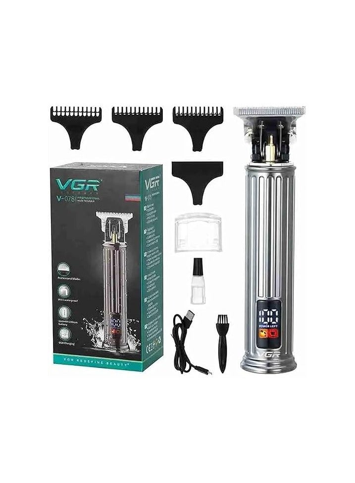 في جي آر V-078 Professional Pro Li Rechargeable Hair Clipper with Digital Display Grooming Kits for Men Waterproof IPX4 - Black - Image 1