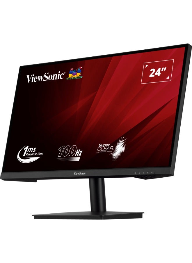 فيوسونيك - 24” Full HD LED Backlit Display Monitor (1920x1080) VA Panel Technology, 100Hz Refresh Rate, 1ms Response Time, HDMI & VGA Input For Connectivity - VA2406 | Black - Image 1