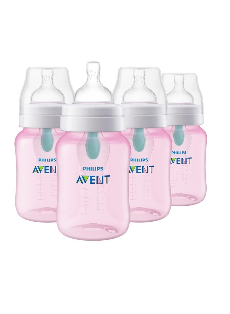 PHILIPS AVENT Anti Colic Baby Bottles with AirFree Vent, 260 ml, Pack of 4, Pink, 1m+  - Image 1