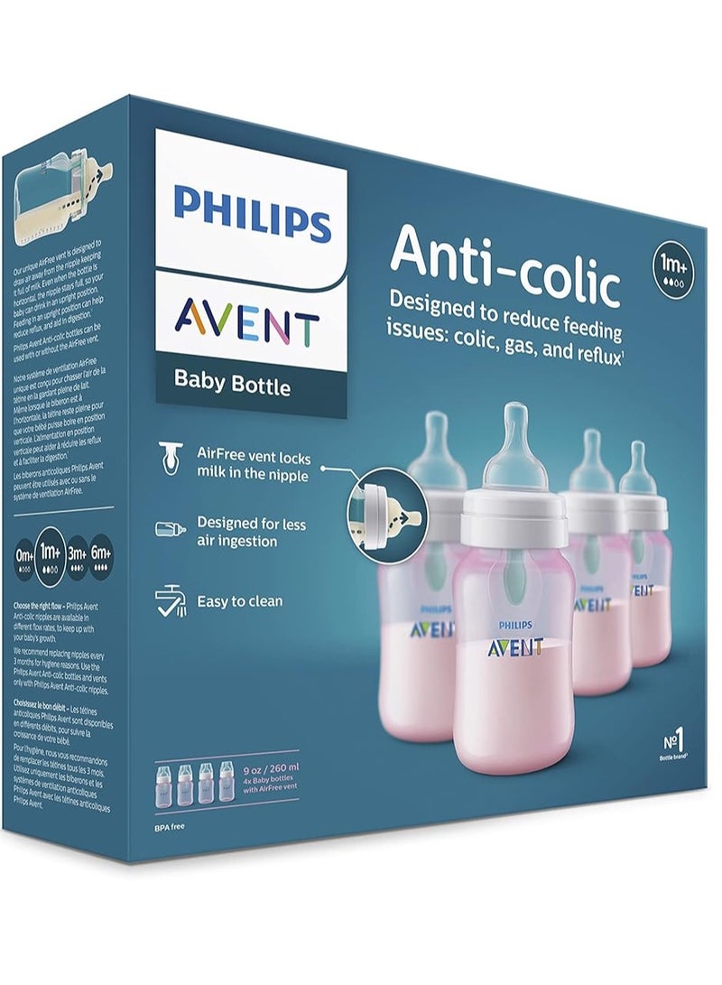 PHILIPS AVENT Anti Colic Baby Bottles with AirFree Vent, 260 ml, Pack of 4, Pink, 1m+  - Image 2