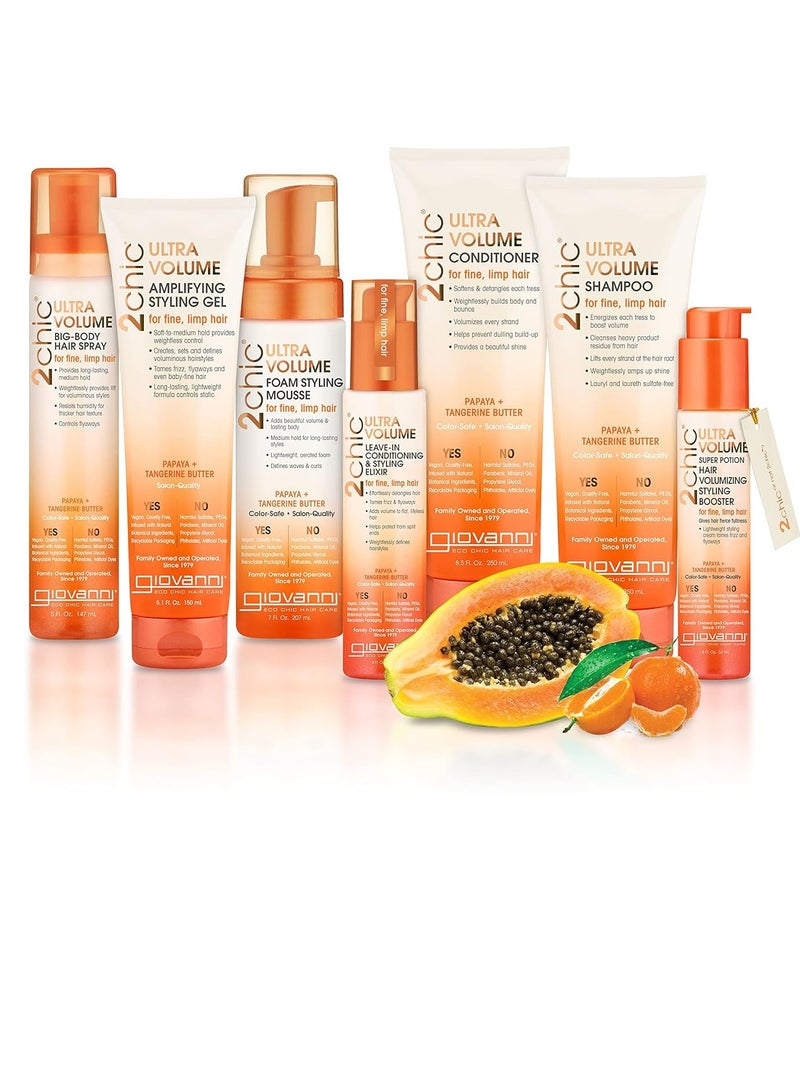 Giovanni 2 Chic Ultra-Volume Foam Styling Mousse - Daily Volumizing Formula with Papaya & Tangerine Butter, Promotes Weightless Control for Fine Limp Thin Hair, No Parabens, Color Safe - 7 oz 207 mlml  - Image 2