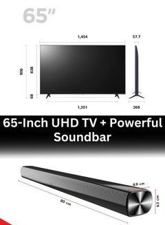 LG 65 Inch UHD UR80 4K Smart TV with HDR10 Pro, 50Hz, α5 AI Processor 4K Gen6, webOS 23, and 2.0 Channel 600W Soundbar, Bluetooth, USB, FM Radio TH-N322B + 65UR80006LJ+SOUNDBAR Black  - Image 3