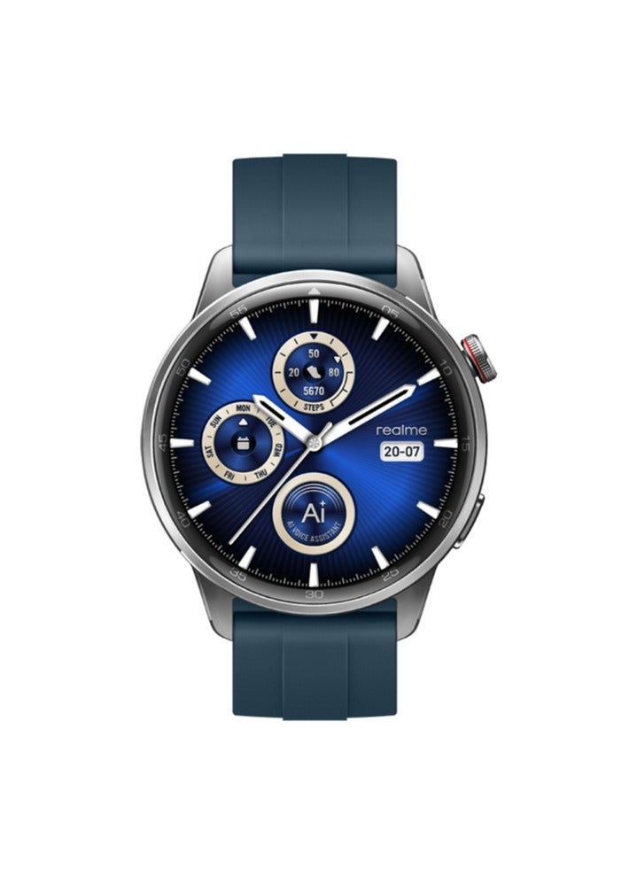 ريل مي - Watch S2, 1.43" AMOLED Display, Super AI Engine & Up To 20 Days Battery Smart Watch (Silver+ Blue) - Image 1