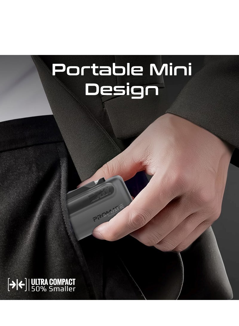 PROMATE - 5000 mAh Portable Power Bank Mini with 20W USB-C In/Out Foldable Connector, 12W Lightning Foldable Connector, Ultra-Fast 20W USB Port PowerUp-Duo Black - Image 1