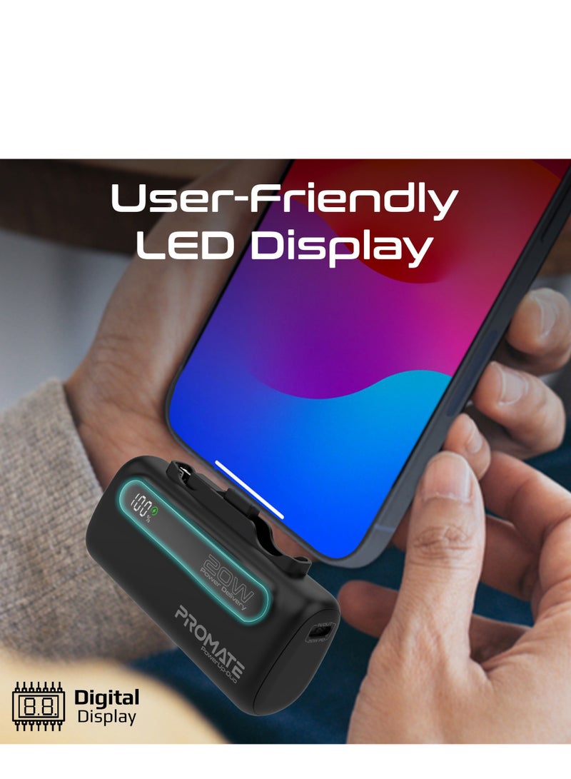 PROMATE - 5000 mAh Portable Power Bank Mini with 20W USB-C In/Out Foldable Connector, 12W Lightning Foldable Connector, Ultra-Fast 20W USB Port PowerUp-Duo Black - Image 1