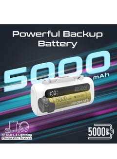 PROMATE 5000 mAh Portable Power Bank Mini with 20W USB-C In/Out Foldable Connector, 12W Lightning Foldable Connector, Ultra-Fast 20W USB Port PowerUp-Duo Black  - Image 2