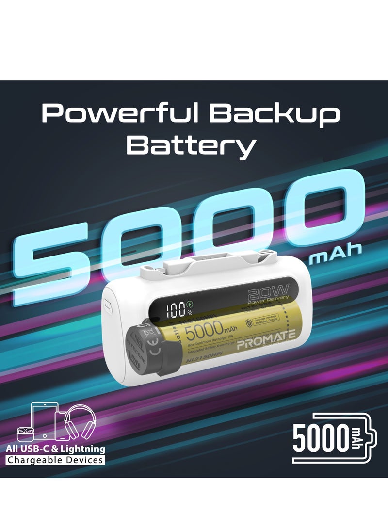 PROMATE - 5000 mAh Portable Power Bank Mini with 20W USB-C In/Out Foldable Connector, 12W Lightning Foldable Connector, Ultra-Fast 20W USB Port PowerUp-Duo Black - Image 1