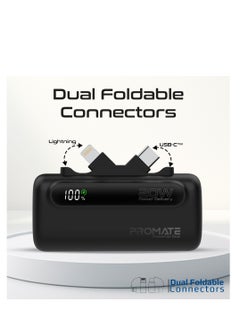 PROMATE 5000 mAh Portable Power Bank Mini with 20W USB-C In/Out Foldable Connector, 12W Lightning Foldable Connector, Ultra-Fast 20W USB Port PowerUp-Duo Black  - Image 3