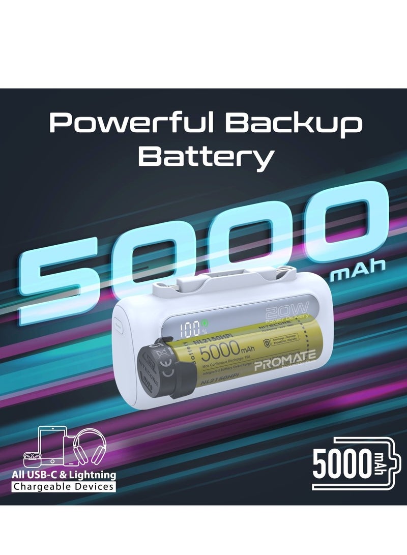 PROMATE - 5000 mAh Portable Power Bank Mini with 20W USB-C In/Out Foldable Connector, 12W Lightning Foldable Connector, Ultra-Fast 20W USB Port PowerUp-Duo Blue - Image 1