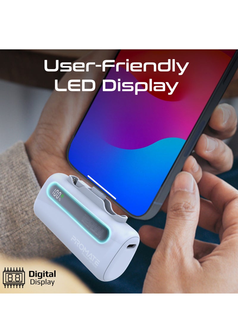 PROMATE - 5000 mAh Portable Power Bank Mini with 20W USB-C In/Out Foldable Connector, 12W Lightning Foldable Connector, Ultra-Fast 20W USB Port PowerUp-Duo Blue - Image 1