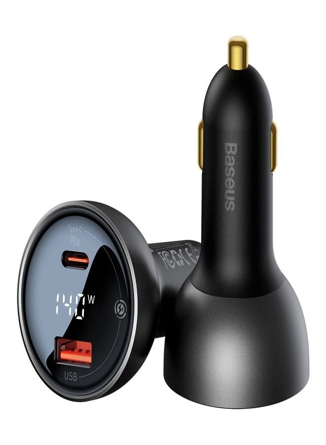 Baseus - Digital Display PD3.1 Dual Fast Charger Car Charger U+C 140W Set With C To C 240W 1m Black - Image 1