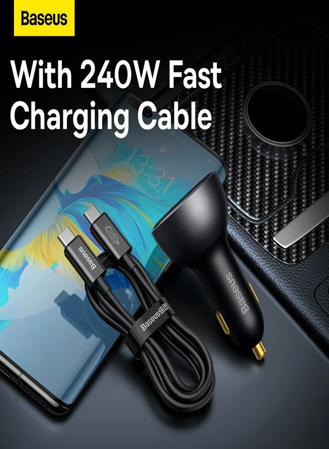 Baseus - Digital Display PD3.1 Dual Fast Charger Car Charger U+C 140W Set With C To C 240W 1m Black - Image 1