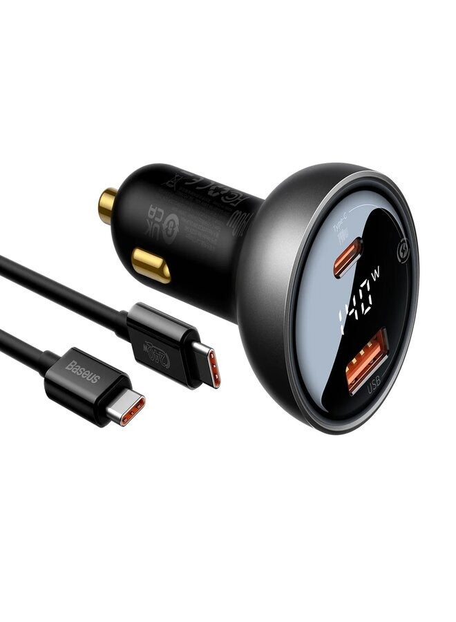 Baseus - Digital Display PD3.1 Dual Fast Charger Car Charger U+C 140W Set With C To C 240W 1m Black - Image 1