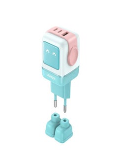 Ugreen 65W GaN Charger Robot Design Quick Charge 4.0 3.0 PPS For Macbook Laptop Tablet iPhone 16 15 14 Pro PD Fast USB Charger Blue/Pink  - Image 1