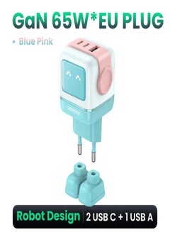 Ugreen 65W GaN Charger Robot Design Quick Charge 4.0 3.0 PPS For Macbook Laptop Tablet iPhone 16 15 14 Pro PD Fast USB Charger Blue/Pink  - Image 3