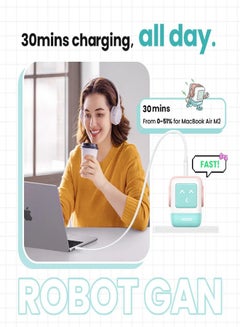 Ugreen 65W GaN Charger Robot Design Quick Charge 4.0 3.0 PPS For Macbook Laptop Tablet iPhone 16 15 14 Pro PD Fast USB Charger Blue/Pink  - Image 5