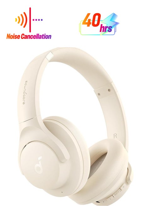 Q20i Hybrid Active Noise Cancelling Headphones, Wireless Over-Ear Bluetooth, 40H Long ANC Playtime, Hi-Res Audio, Big Bass, Customize via an App, Transparency Mode White