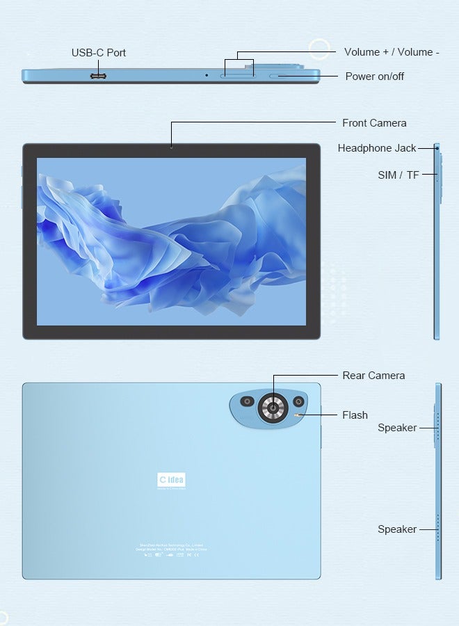 C idea - 10.1 Inch Android Tablet Pc 14 Dual Camera 8GB Ram 1TB Bluetooth with Sim and Keyboard CM8200plus-Blue - Image 1