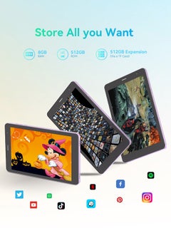 C idea 8 inch tablet,Android 14 Tab,5G Tablet with 8GB Ram 512GB Rom,8000mAh Battery With SIM and Keyboard,CM828 Purple  - Image 4