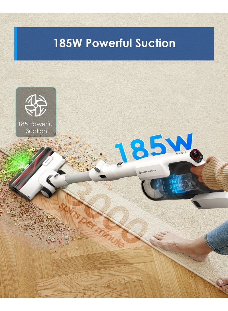 Tineco A50S Cordless Stick Vacuum Cleaner, 185W Suction, 70Min Runtime, 1L Larger Dustbin, 3DSense Power Brush, PureCyclone Tech, Easily Tackles Large Debris 500 W VS202000SA White  - Image 2