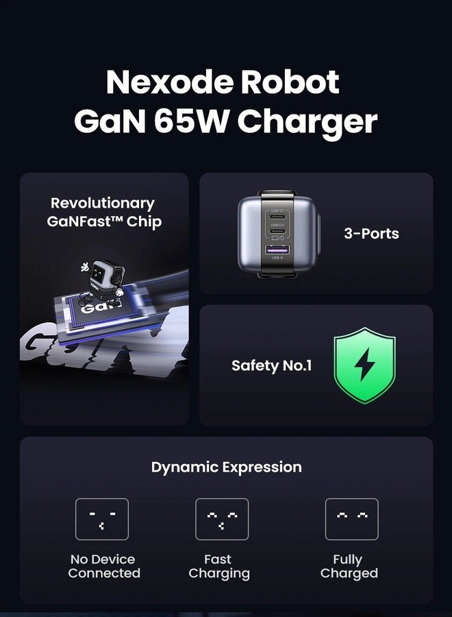 65W GaN Charger Robot Design Quick Charge 4.0 3.0 PPS For Macbook Laptop Tablet iPhone 16 15 14 Pro PD Fast USB Charger Black - pnsku/N70131309V/45/_/1732625309/5f36e3db-2b5b-43e7-a91c-97bcf42ff968