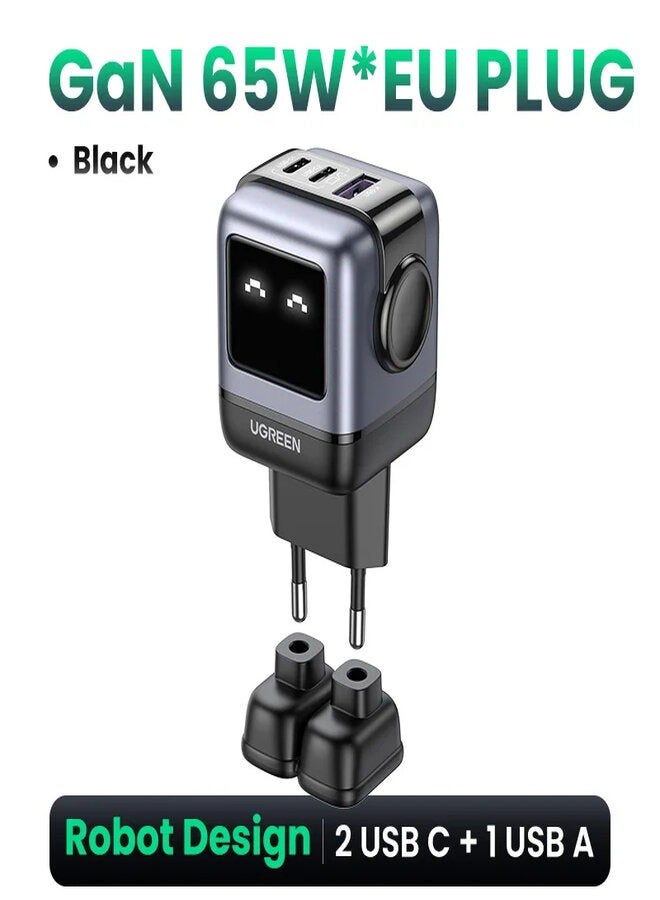 Ugreen 65W GaN Charger Robot Design Quick Charge 4.0 3.0 PPS For Macbook Laptop Tablet iPhone 16 15 14 Pro PD Fast USB Charger Black  - Image 5