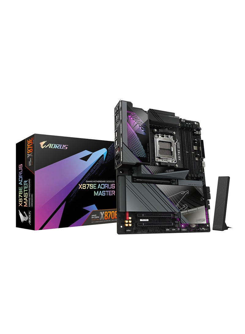 GIGABYTE X870E AORUS MASTER Wi-Fi ATX Motherboard, AMD X870E Chipset, AM5 Socket, 4 x DIMM DDR5 (256GB Max), PCIe 5.0 x16, 4 x M.2, 5Gb Ethernet, Wi-Fi 7, Bluetooth 5.3, HDMI, Dual USB4, AI Performance, Digital Twin VRM, Safe OC | X870E AORUS MASTER Black  - Image 1
