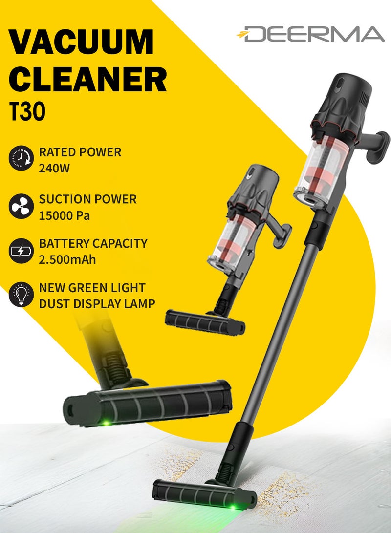 Deerma Cordless Wireless Vacuum Cleaner Portable and Lightweight Suction for Wet and Dry Messes Rechargeable Battery Includes Multiple Attachments Ideal for Home, Car, and More 240 W T30W Black  - Image 1