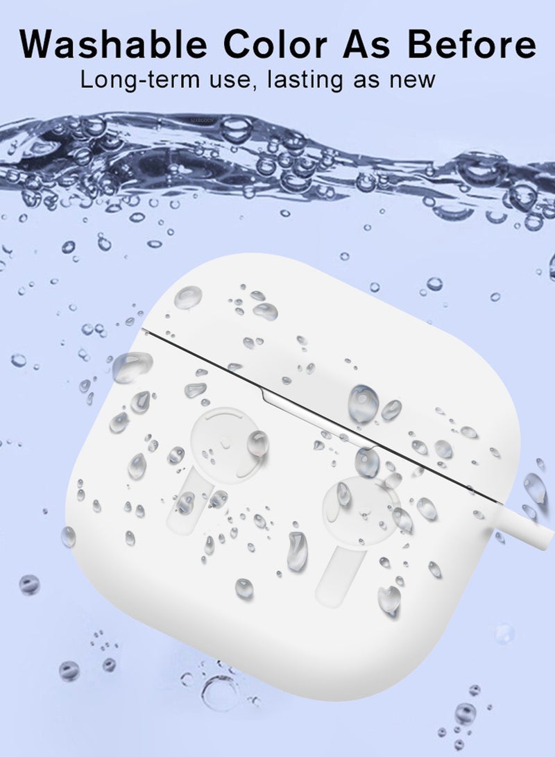 MARGOUN ( for Airpods 4 2024 ) Case Soft Silicone Elegant Cover with Keychain White  - Image 5