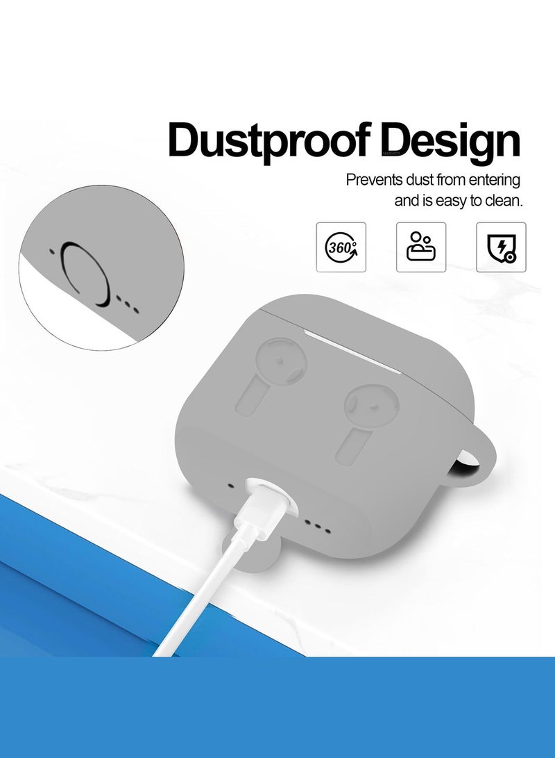MARGOUN ( for Airpods 4 2024 ) Case Soft Silicone Elegant Cover with Keychain Light Grey  - Image 5