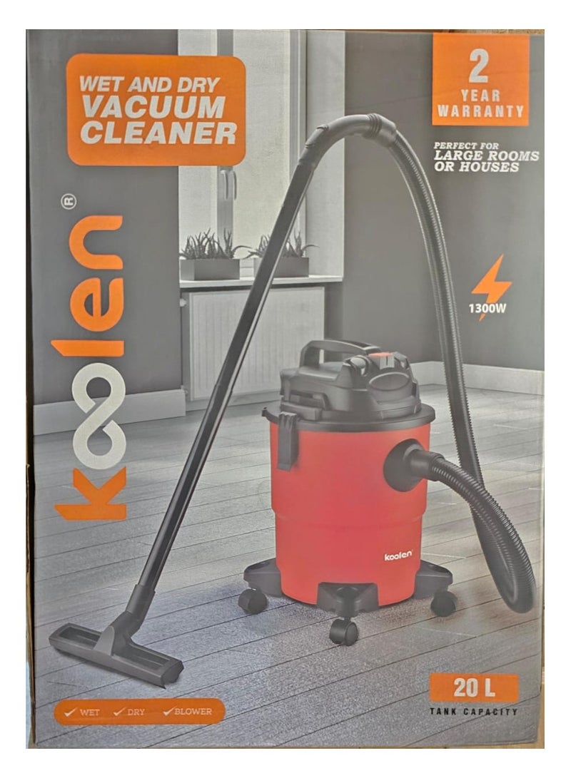 KOOLEN - Wet & Dry Drum Vacuum Cleaner, 20 L 1300 W 806101001 Red - Image 1