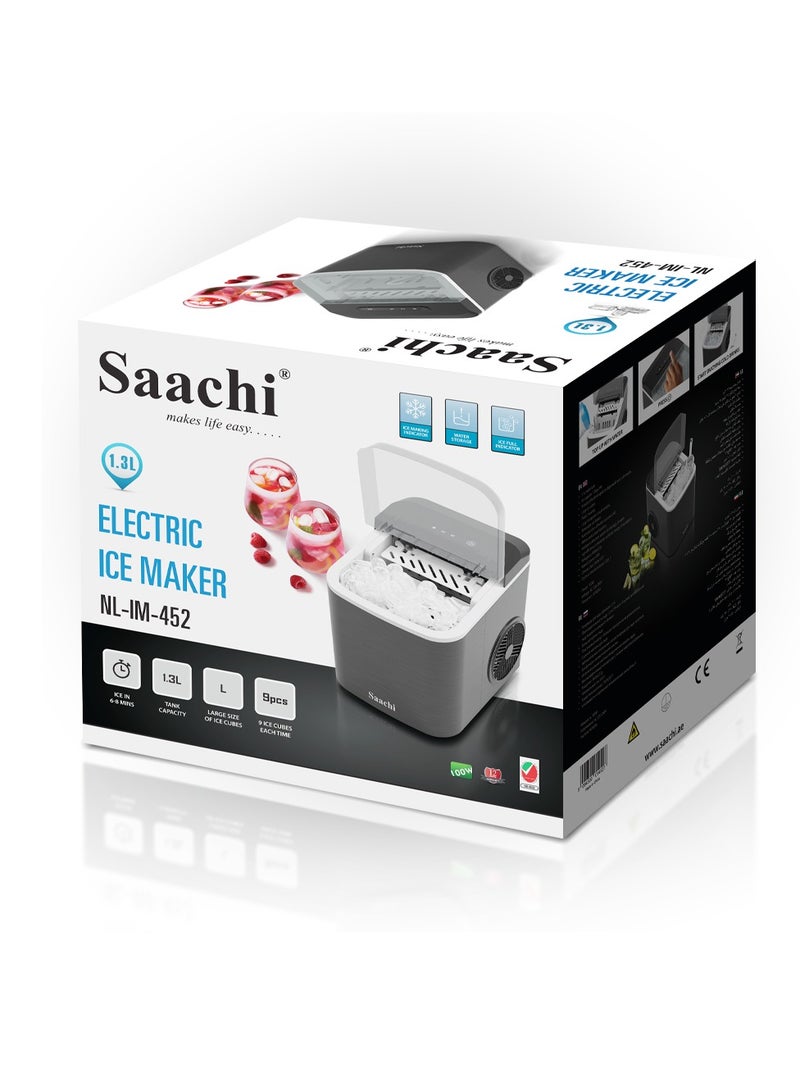 ساتشي - Electric Ice Maker, 1.3 Liters Water Tank Capacity, Dispenses 9pcs Bullet-shaped Ice every 6 minutes, 12 Kgs Ice in 24 Hours, Removable Ice Basket 1.3 L 100 W NL-IM-452 Dark Grey - Image 1