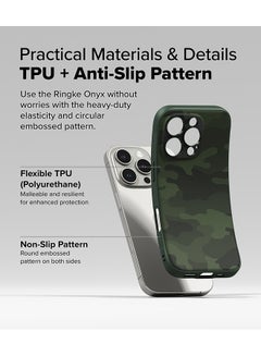 Ringke Onyx Case Compatible with iPhone 16 Pro Max , Enhanced Grip TPU Shockproof Rugged TPU Bumper Drop Protection Back Phone Cover - Camo Green  - Image 5