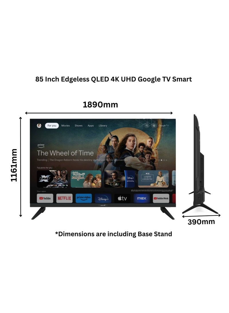 VIDEOCON 85 inch Edgeless QLED 4K UHD Official Google TV with "Hey Google" Voice Remote, A+ Grade Panel, Bluetooth, Dolby Audio, Chromecast Buit-in Latest Model E85QLGT1100 Black  - Image 4