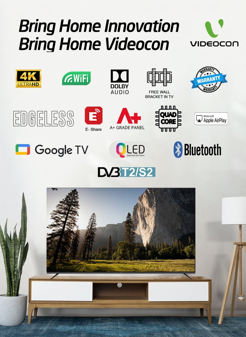 VIDEOCON 85 inch Edgeless QLED 4K UHD Official Google TV with "Hey Google" Voice Remote, A+ Grade Panel, Bluetooth, Dolby Audio, Chromecast Buit-in Latest Model E85QLGT1100 Black  - Image 2