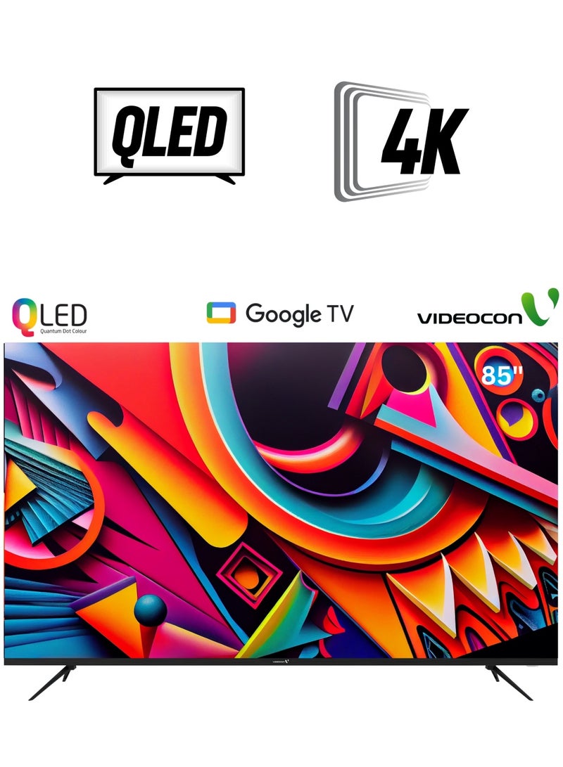 VIDEOCON 85 inch Edgeless QLED 4K UHD Official Google TV with "Hey Google" Voice Remote, A+ Grade Panel, Bluetooth, Dolby Audio, Chromecast Buit-in Latest Model E85QLGT1100 Black  - Image 1