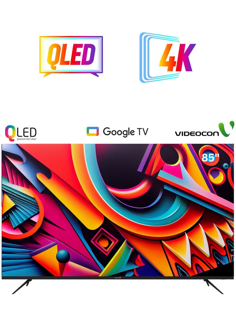 فيديوكون 85 inch Edgeless QLED 4K UHD Official Google TV with "Hey Google" Voice Remote, A+ Grade Panel, Bluetooth, Dolby Audio, Chromecast Buit-in Latest Model E85QLGT1100 Black  - Image 1