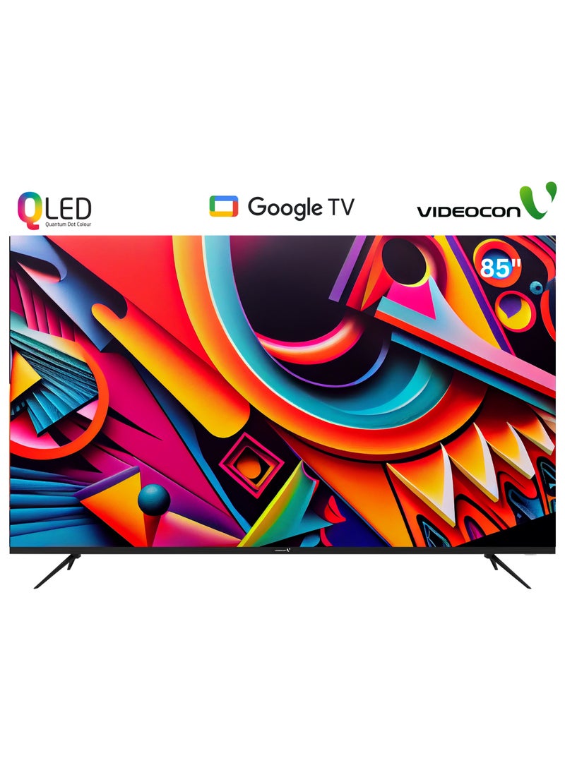 VIDEOCON 85 inch Edgeless QLED 4K UHD Official Google TV with "Hey Google" Voice Remote, A+ Grade Panel, Bluetooth, Dolby Audio, Chromecast Buit-in Latest Model E85QLGT1100 Black - Image 1