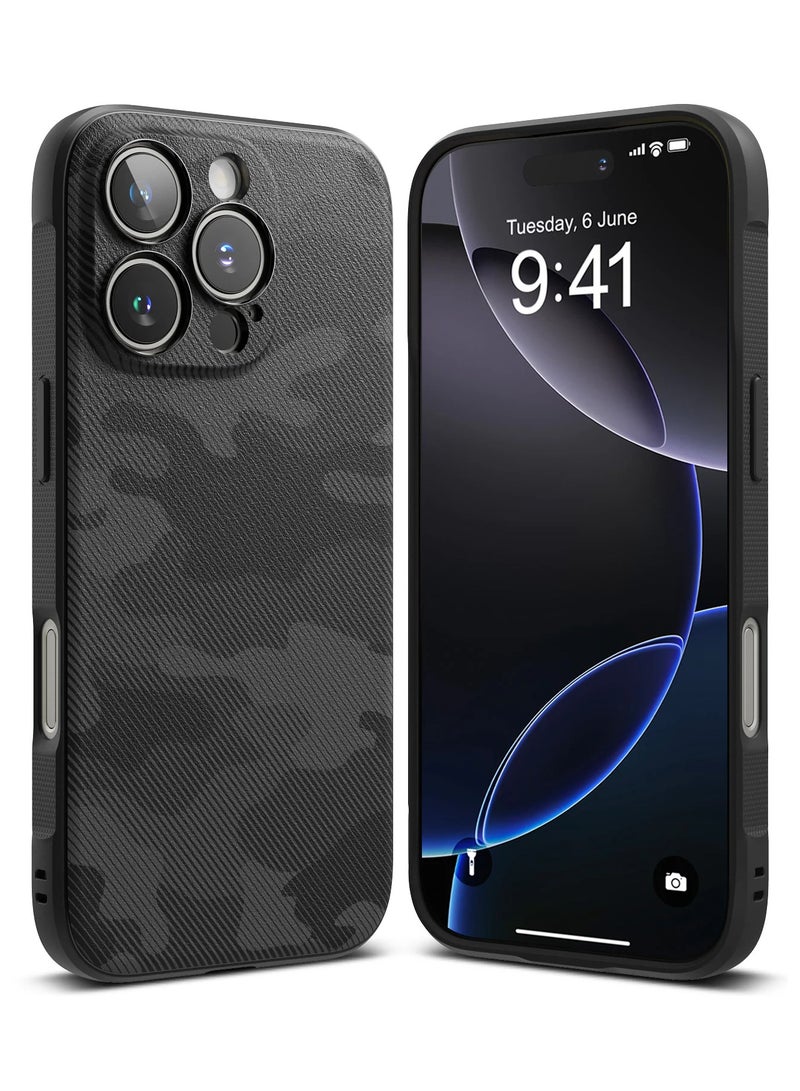 Ringke Onyx Case For iPhone 16 Pro, Enhanced Grip Tough Flexible TPU Shockproof Rugged TPU Bumper Drop Protection Back Phone Cover - Camo Black - Image 1