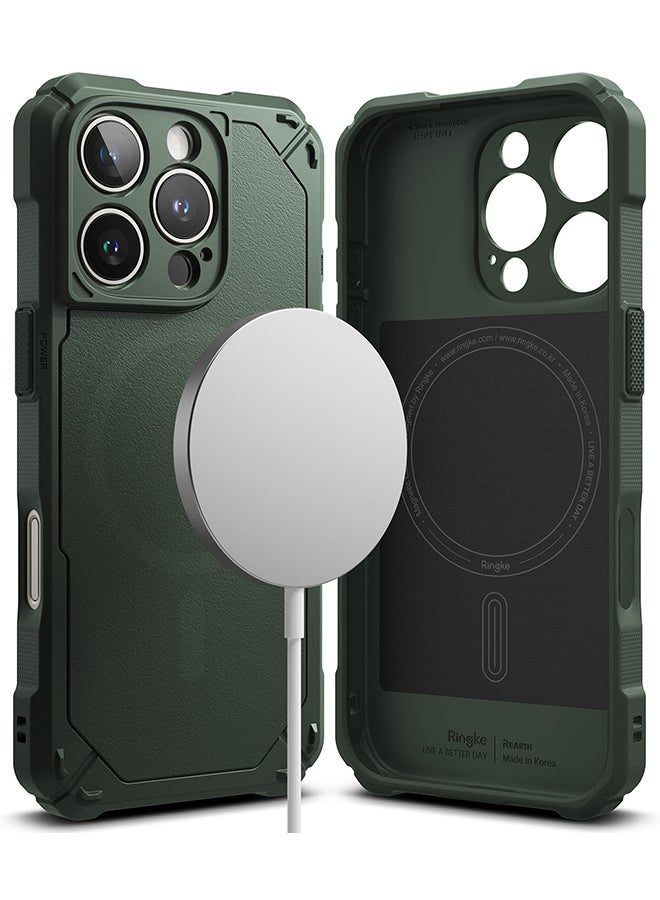 Ringke Rugged Gear Magnetic for iPhone 16 Pro Case [Compatible with MagSafe] Enhanced Grip Protective Back Phone Cover- Dark Green - Image 1