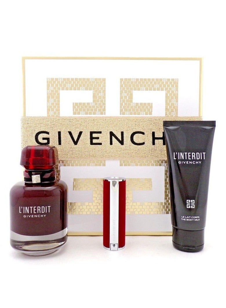 جيفنشي - L'Interdit Rouge Set (Perfume & Lotion & Lipstick) 3 Pieces 80+75ml - Image 1