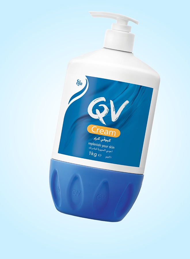 QV Cream Pump (1Kg) - for Extremely Dry & Sensitive Skin, Intensive Moisturizer with Squalane, Fragrance Free Non Greasy Hydrating Cream for Eczema Dermatitis & Psoriasis Relief 1kg - Image 3