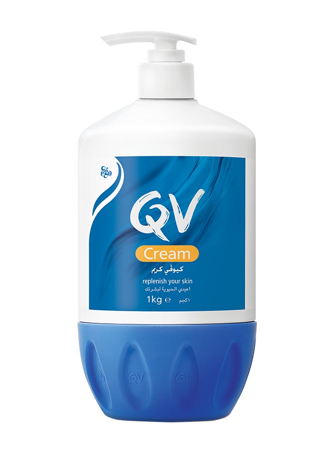 QV Cream Pump (1Kg) - for Extremely Dry & Sensitive Skin, Intensive Moisturizer with Squalane, Fragrance Free Non Greasy Hydrating Cream for Eczema Dermatitis & Psoriasis Relief 1kg - Image 1