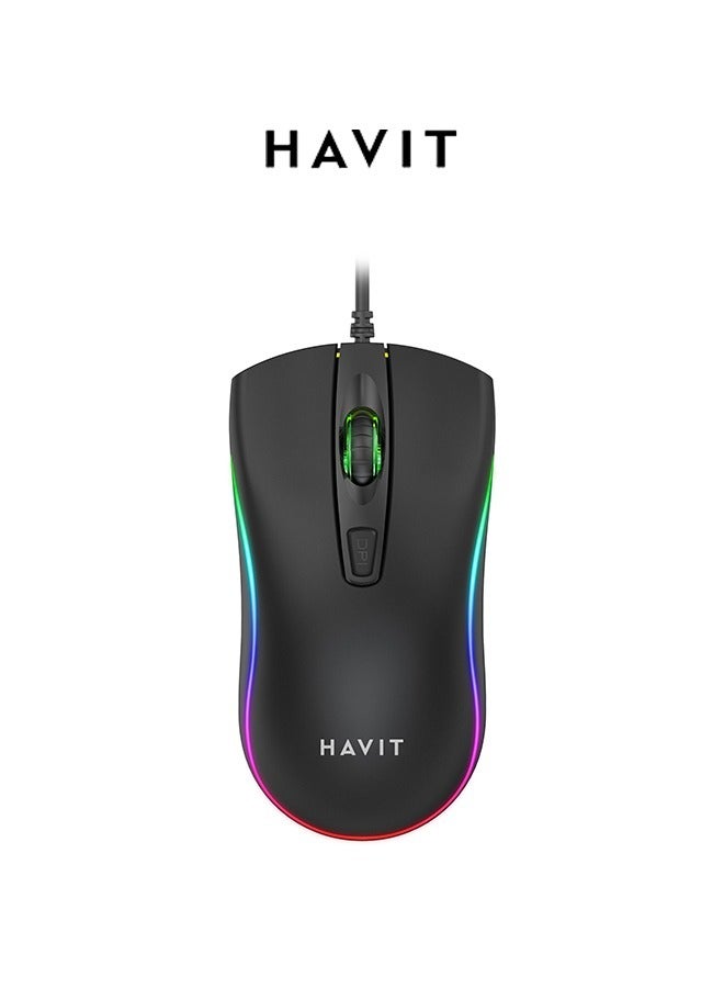 havit Gaming Mouse with 4 Button Design, Ergonomic Wired Computer Mouse,USB Interface Plug and Play for Office and Home Use - Image 2